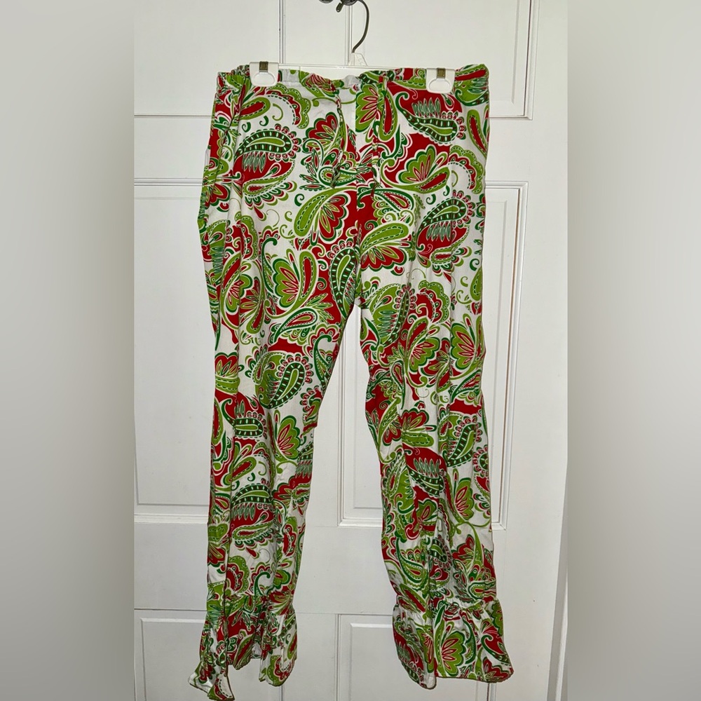 Mud Pie Red and Green Paisley Pants